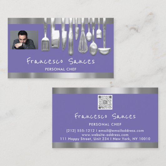 Foto QR Code Personal Chef Cooking Paars Visitekaartje (Voorkant / Achterkant)