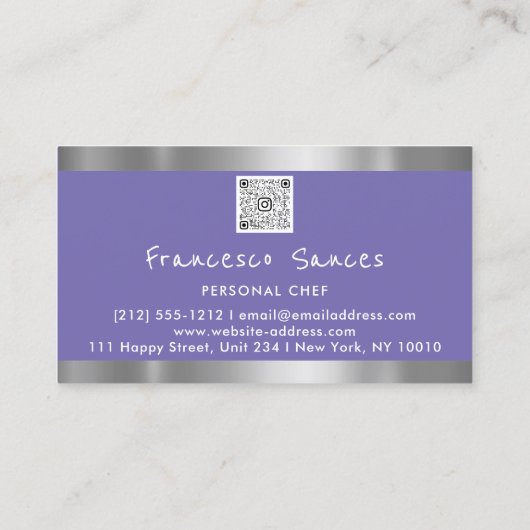 Foto QR Code Personal Chef Cooking Paars Visitekaartje (Achterkant)