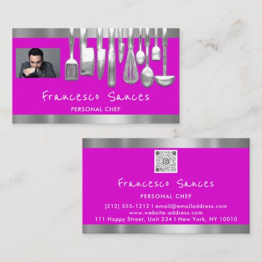 Foto QR Code Personal Chef Cooking Paars Visitekaartje (Voorkant / Achterkant)