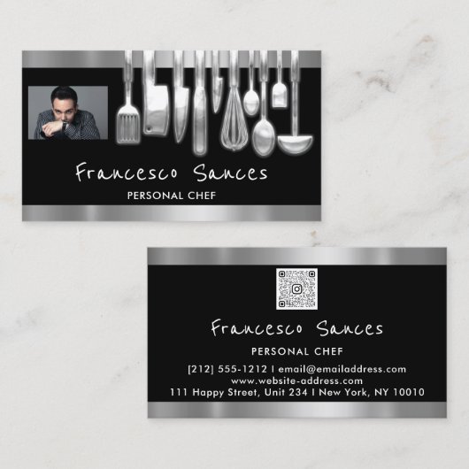 Foto QR Code Personal Chef Cooking Restaurants Visitekaartje (Voorkant / Achterkant)