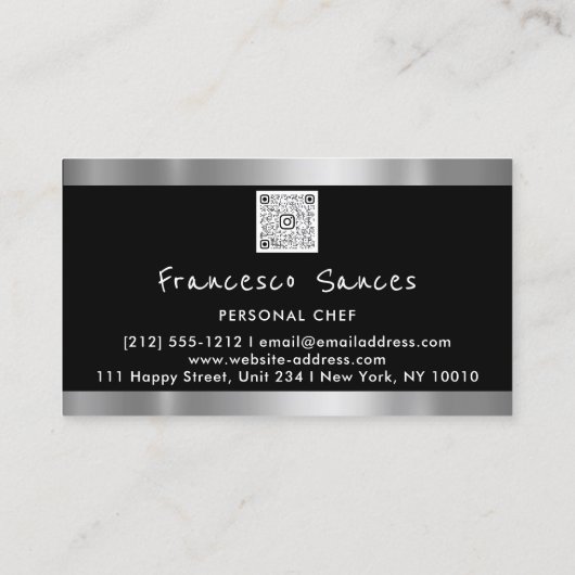 Foto QR Code Personal Chef Cooking Restaurants Visitekaartje (Achterkant)