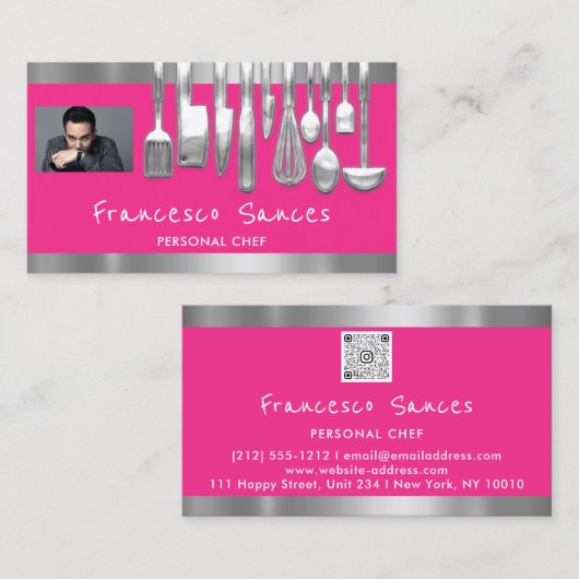 Foto QR Code Personal Chef Koking Roze Visitekaartje (Voorkant / Achterkant)