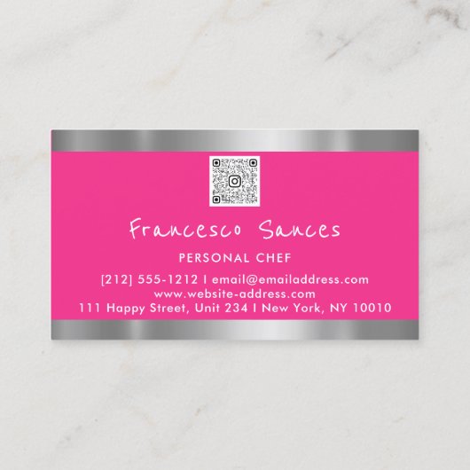 Foto QR Code Personal Chef Koking Roze Visitekaartje (Achterkant)