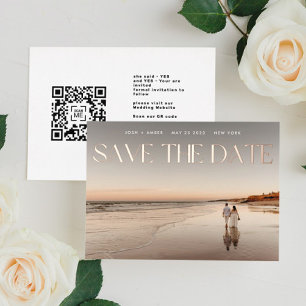 Foto QR code Roos Gold Foil Save the Date Kaart
