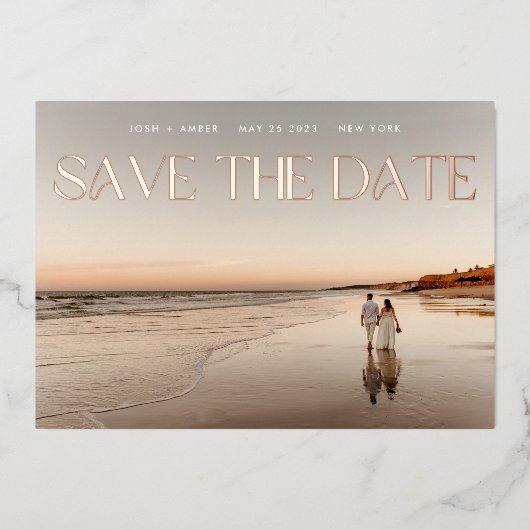 Foto QR code Roos Gold Foil Save the Date Kaart (Voorkant)