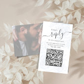 Foto QR code RSVP online blauw bloemig elegant Informatiekaartje