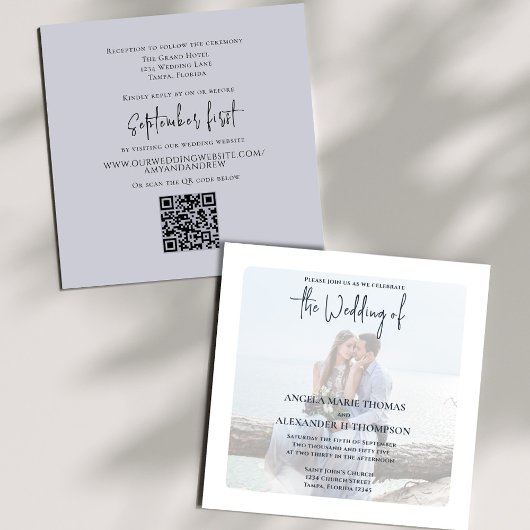 Foto QR Code RSVP Online Elegant Lichtblauw Kaart