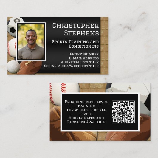 Foto QR-code sportstrainer coach Visitekaartje (Voorkant / Achterkant)