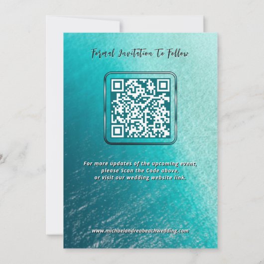 Foto | QR Code Strand Bruiloft Modern Save the Dat Kaart (Achterkant)