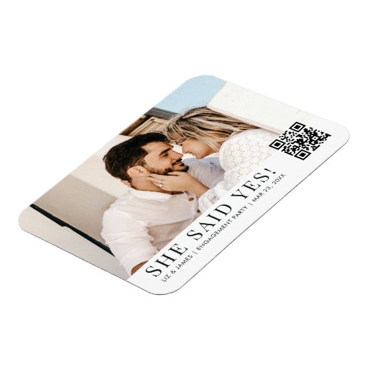 Foto QR Code Trendy Uitnodiging voor Verlovingsfee Magneet (Linkerzijde)