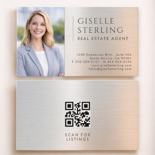 Foto QR-code Vastgoedmakelaar Geborsteld Metaal Visitekaartje