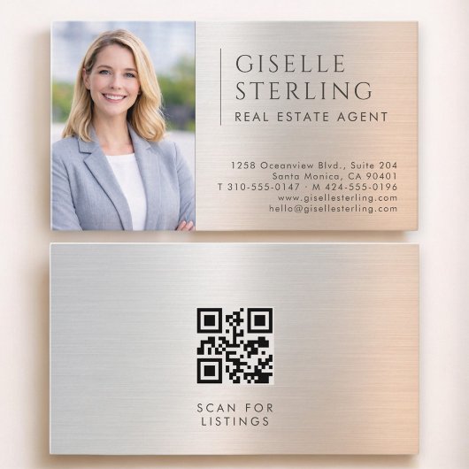 Foto QR-code Vastgoedmakelaar Geborsteld Metaal Visitekaartje