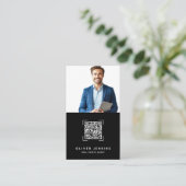 Foto QR-code vastgoedmakelaar zwart-wit Visitekaartje (Staand voorkant)