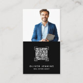 Foto QR-code vastgoedmakelaar zwart-wit Visitekaartje (Voorkant)