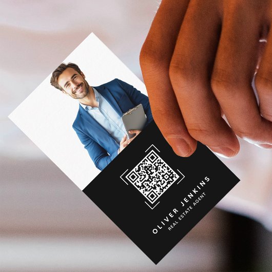 Foto QR-code vastgoedmakelaar zwart-wit Visitekaartje