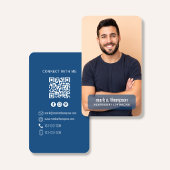Foto QR-code Verbind Met Mij Blauw Modern Visitekaartje