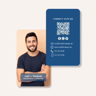 Foto QR-code Verbind Met Mij Blauw Modern Visitekaartje