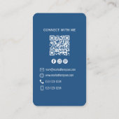Foto QR-code Verbind Met Mij Blauw Modern Visitekaartje (Achterkant)
