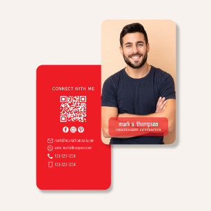 Foto QR-code Verbind met Mij Rood Modern Visitekaartje