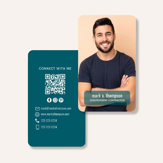 Foto QR-code Verbind Met Mij Teal Modern Visitekaartje