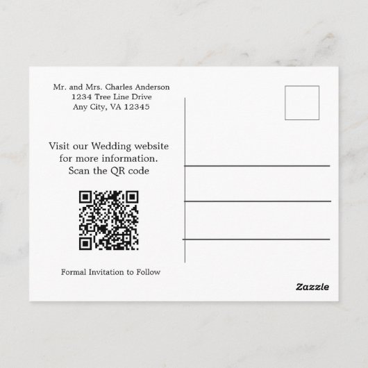 Foto QR Code Verloving Weddenschap Save the Date Briefkaart (Achterkant)
