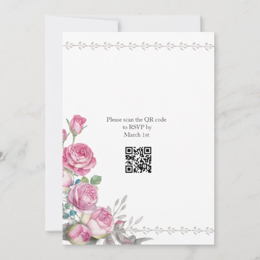 Foto QR Code Waterverf Roze Rose Wedding Kaart (Achterkant)