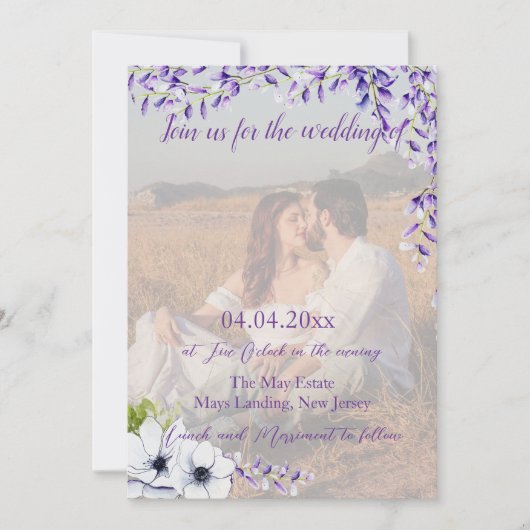Foto QR Code Waterverf Wisteria Wedding Kaart (Voorkant)