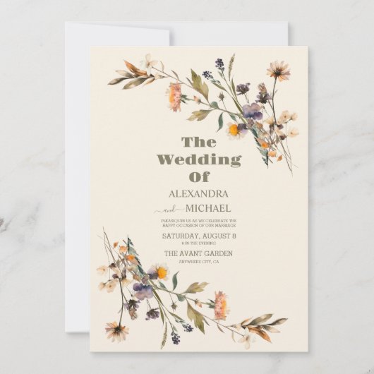 Foto QR Code Whimsical Wildflower Meadow Bruiloft Kaart (Voorkant)