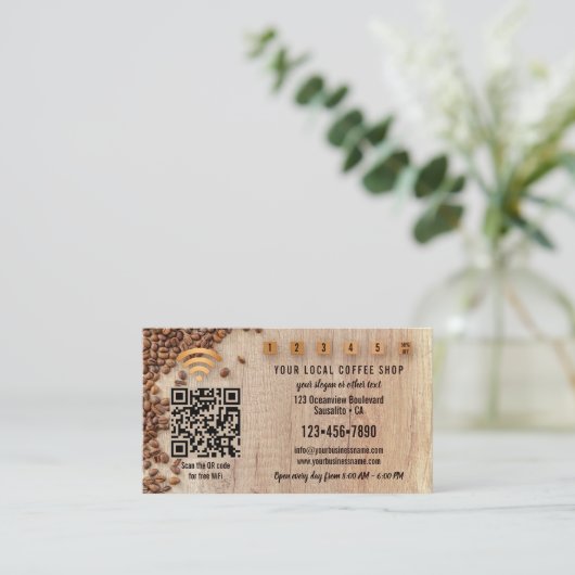 Foto QR Code WiFi Coffee Shop Loyalty Kaart (Staand voorkant)