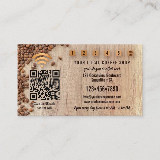 Foto QR Code WiFi Coffee Shop Loyalty Kaart (Voorkant)