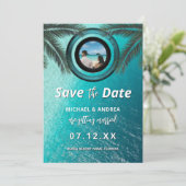 Foto | QR Code Zomer Strand Bruiloft Modern Ocean Save The Date (Staand voorkant)
