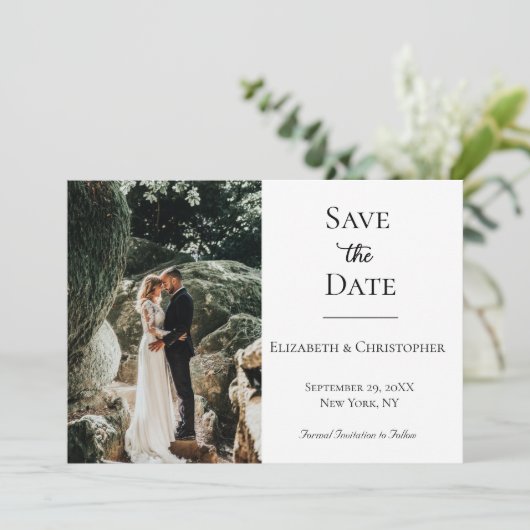 Foto QR Code Zwart Wit Formele Elegante Bruiloft Save The Date (Staand voorkant)