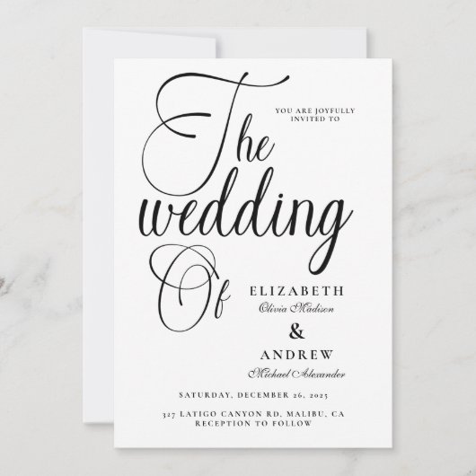 Foto QR Modern Black Script Wedding Kaart (Voorkant)