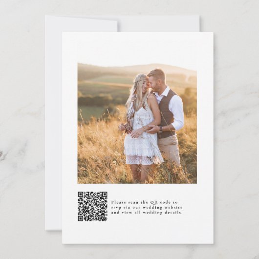 Foto QR Modern Black Script Wedding Kaart (Achterkant)