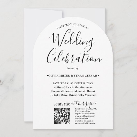 Foto & QR RSVP Eenvoudig Script Huwelijksfeest Kaart (Voorkant)