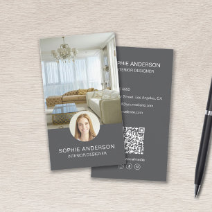 Foto QR Social Media Grijs Interieurontwerper Visitekaartje