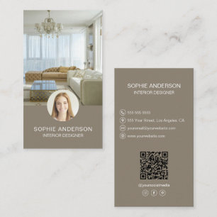 Foto QR Sociale Media Taupe Interieurontwerper Visitekaartje