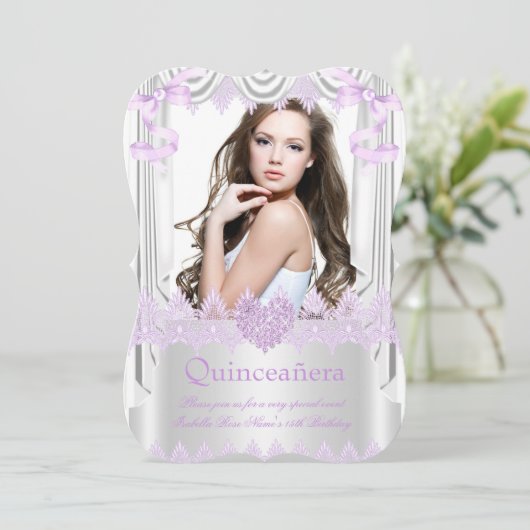 Foto: Quinceanera 15e Lila Zijderzijde zijde zijde Kaart (Staand voorkant)
