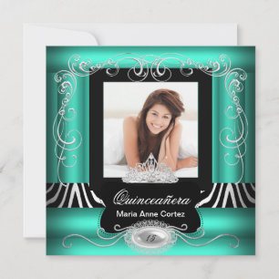 Foto Quinceanera 15e Verjaardag Jade Teal Zebra Kaart