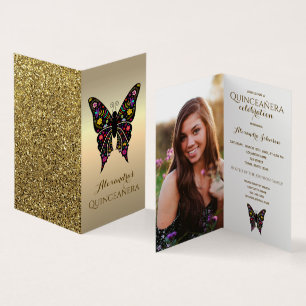 Foto Quinceanera 15th Birthday Colorful Butterfly Kaart