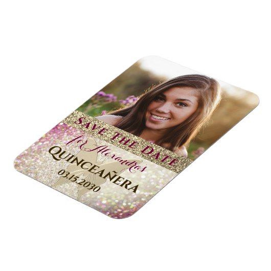 Foto Quinceanera Birthday Save the Date Magneet (Linkerzijde)