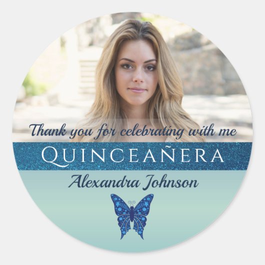 Foto Quinceanera Dank u Ronde Sticker (Voorkant)