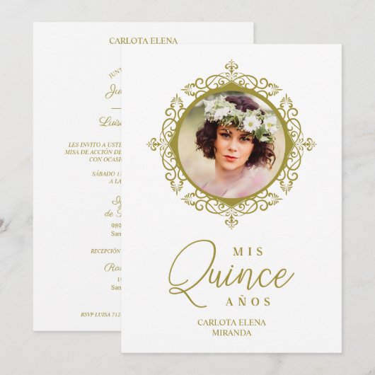 Foto Quinceañera Español Efecto Encaje Clásico Kaart (Voorkant / Achterkant)