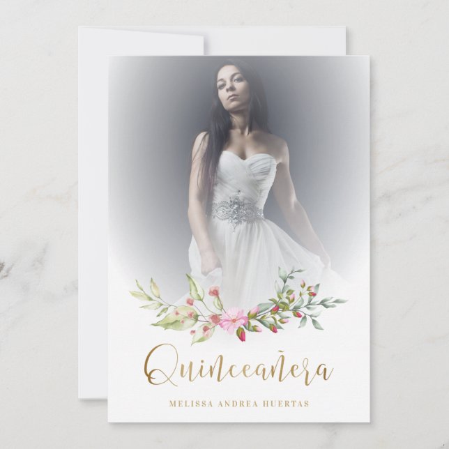 Foto Quinceañera Español Guirnalda Floral Rosa (Voorkant)