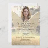 Foto Quinceanera Glitter Gouden Vlinder Kaart (Voorkant)