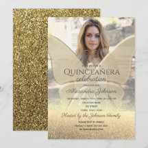 Foto Quinceanera Glitter Gouden Vlinder