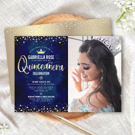 Foto Quinceañera Marine Gouden Glitter Prinses Kro Kaart