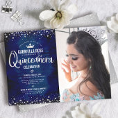 Foto Quinceañera Marine Zilver Glitter Script Kroo Kaart