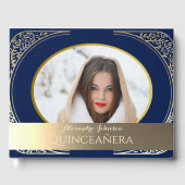 Foto Quinceanera Navy blauw en goud Gastenboek (Voorkant)