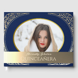 Foto Quinceanera Navy blauw en goud Gastenboek
